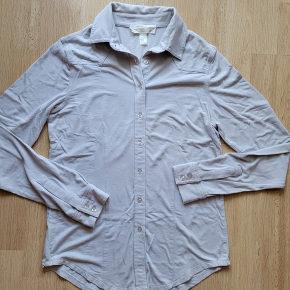 Kerisma Luxe Womens Grey Jersey Bamboo Cotton Blend Western Button Down Shirt M - Picture 2 of 8